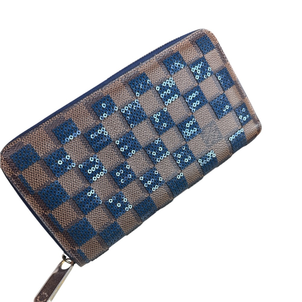 Louis Vuitton Blue and Brown Damier Sequined Zip Wallet 💙